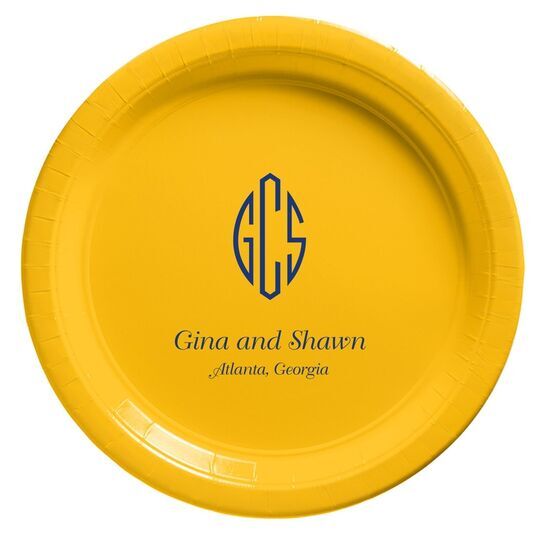 Shaped Oval Monogram with Text Paper Plates